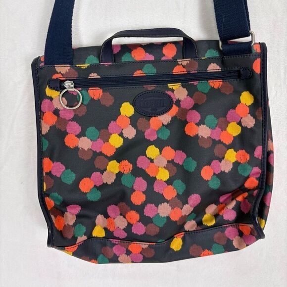 Fossil Navy with Colorful Dot Print Coated Canvas Messenger Bag - Picture 9 of 13